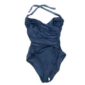 JCrew One Piece Swimsuit 2 Black Halter Faux Wrap Tummy Control Old Money Classi